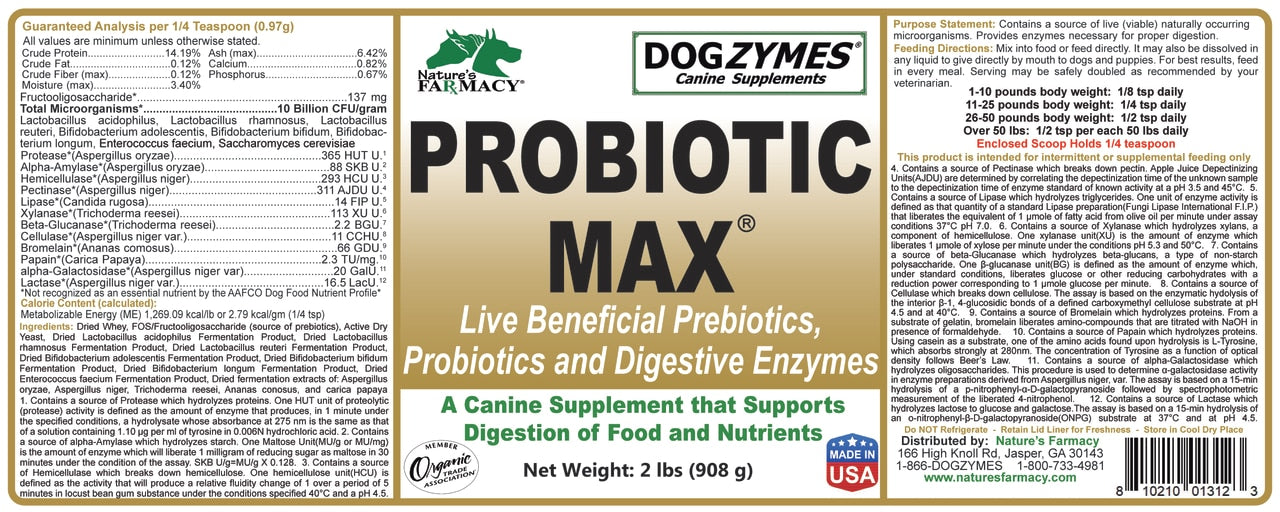 Nature's Farmacy Dogzymes Pro Biotic Max Supplement For Dogs