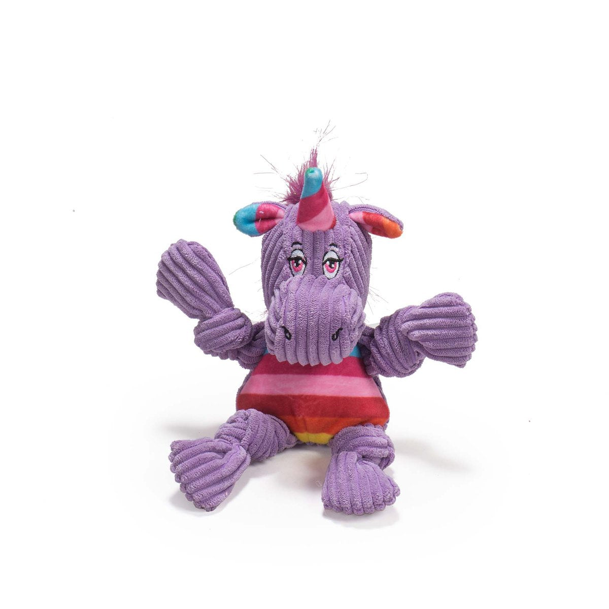 HuggleHounds Knottie Rainbow Durable Squeaky Plush Dog Toy, Unicorn