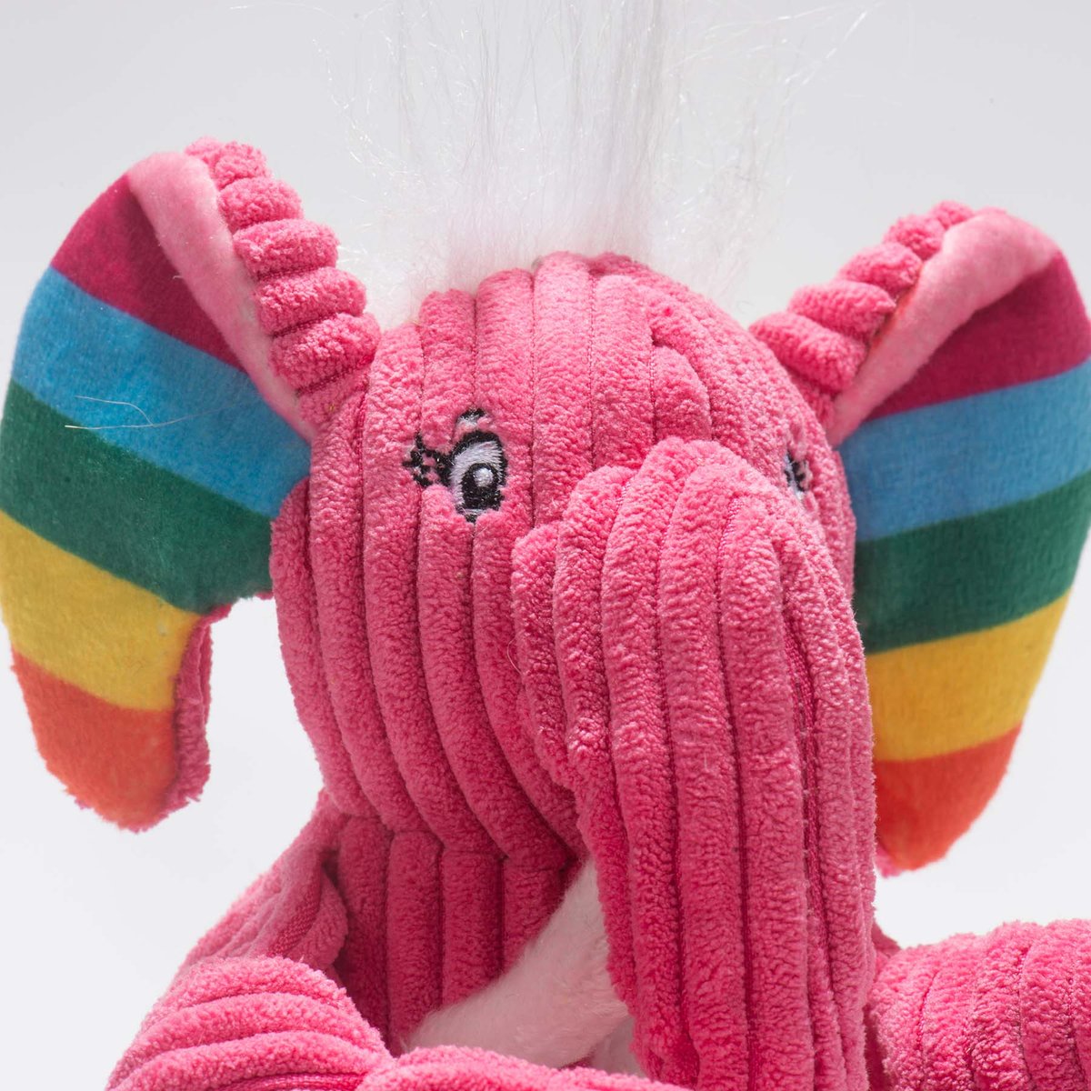 HuggleHounds Knottie Rainbow Durable Squeaky Plush Dog Toy, Elephant