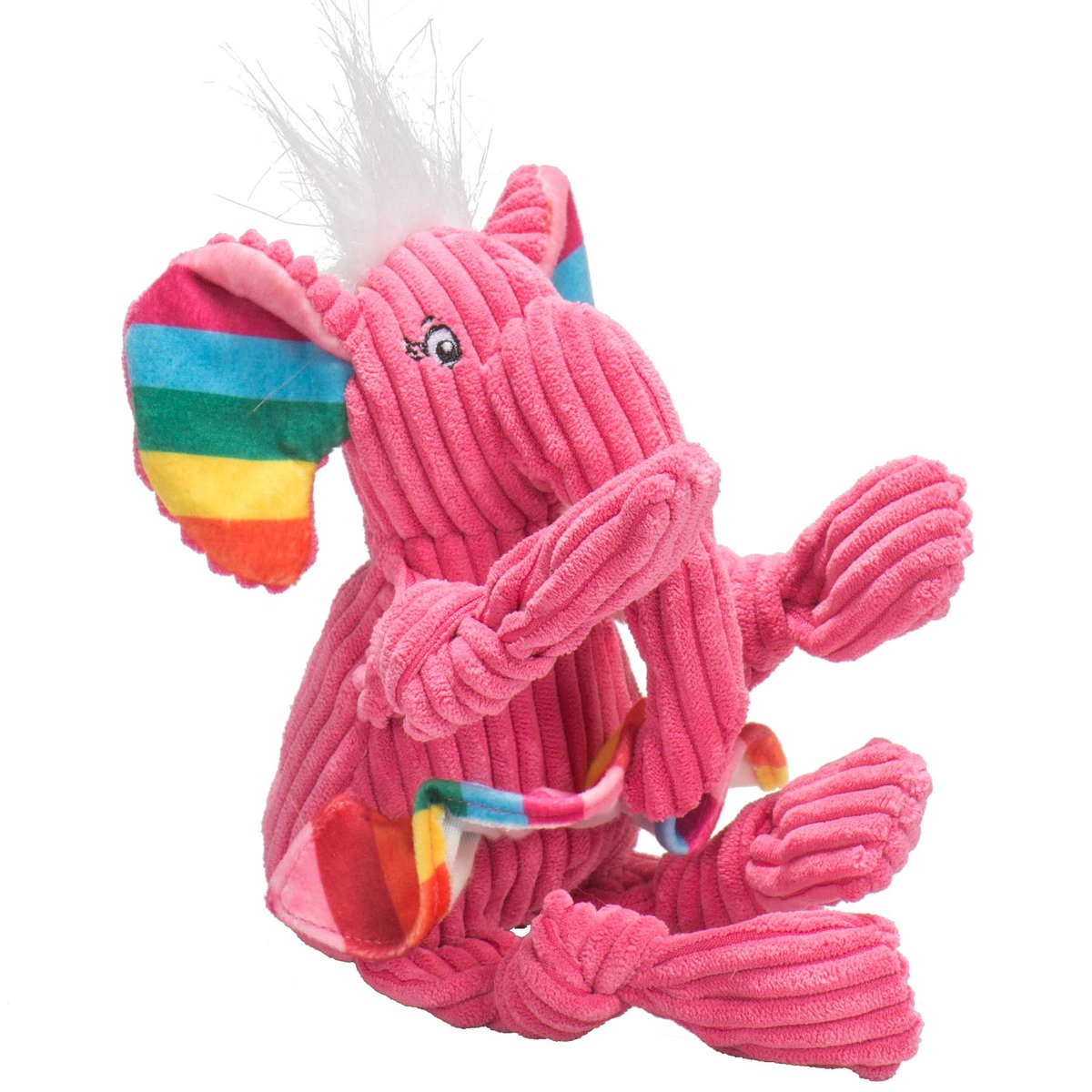 HuggleHounds Knottie Rainbow Durable Squeaky Plush Dog Toy, Elephant