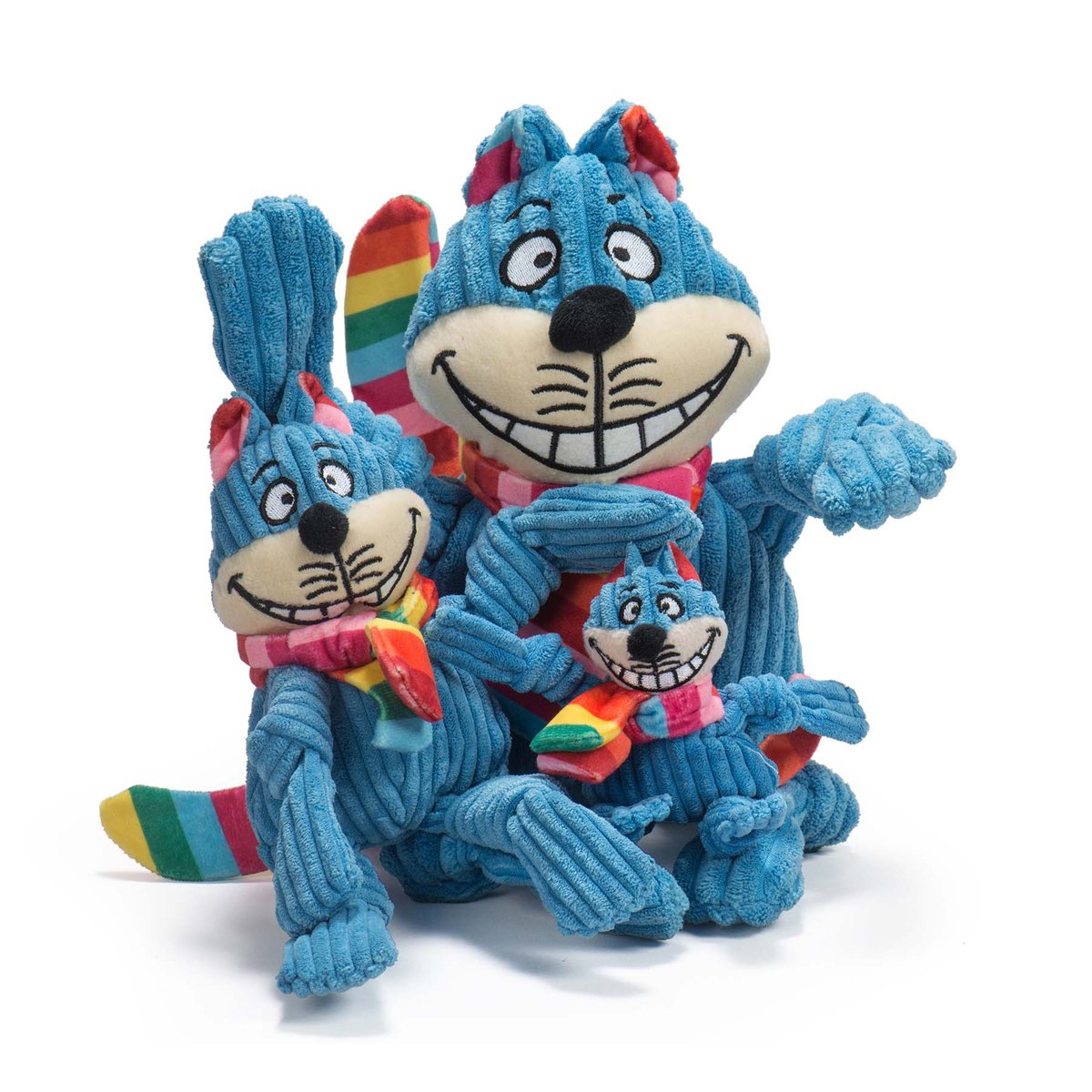 HuggleHounds Knottie Rainbow Durable Squeaky Plush Dog Toy, Cheshire Cat