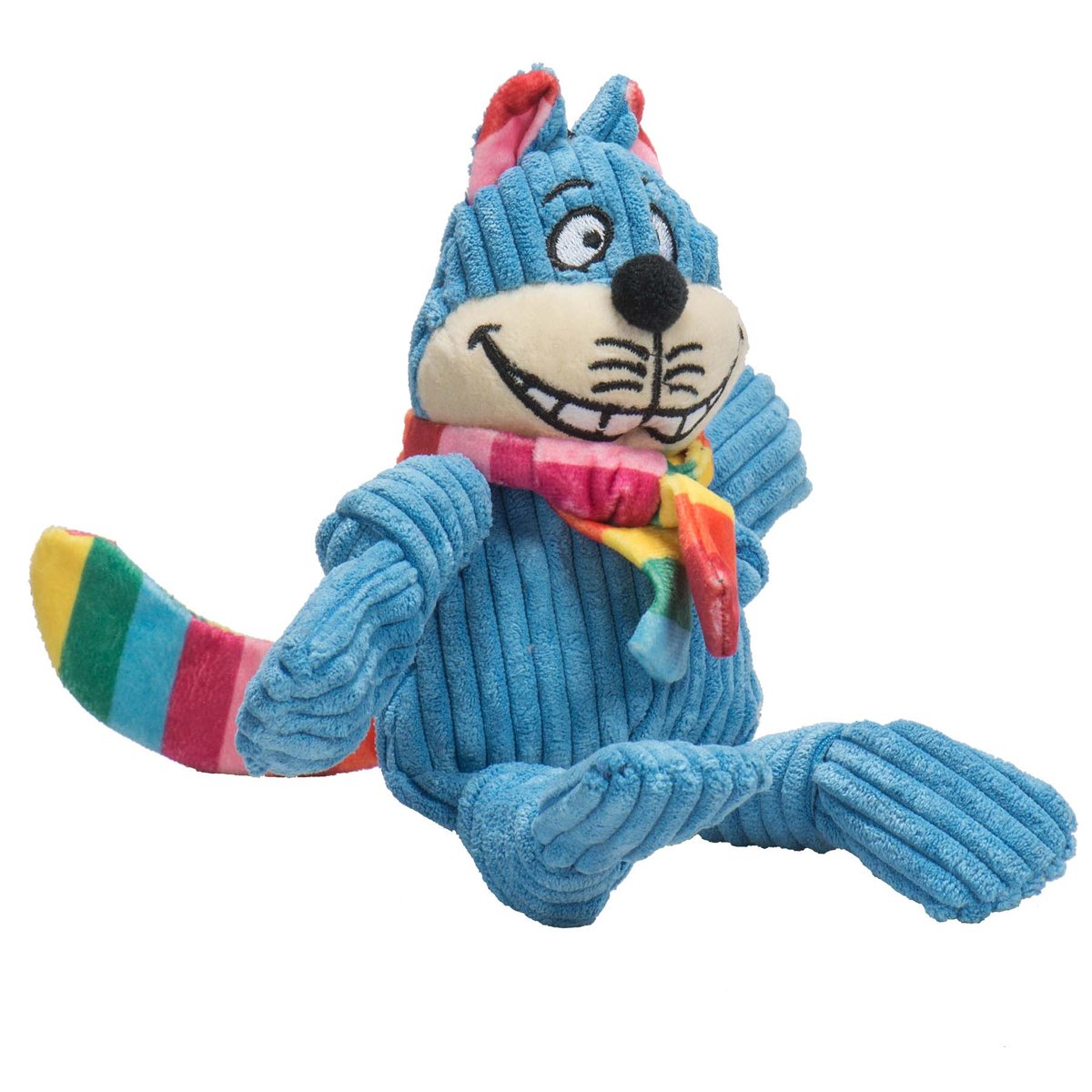HuggleHounds Knottie Rainbow Durable Squeaky Plush Dog Toy, Cheshire Cat