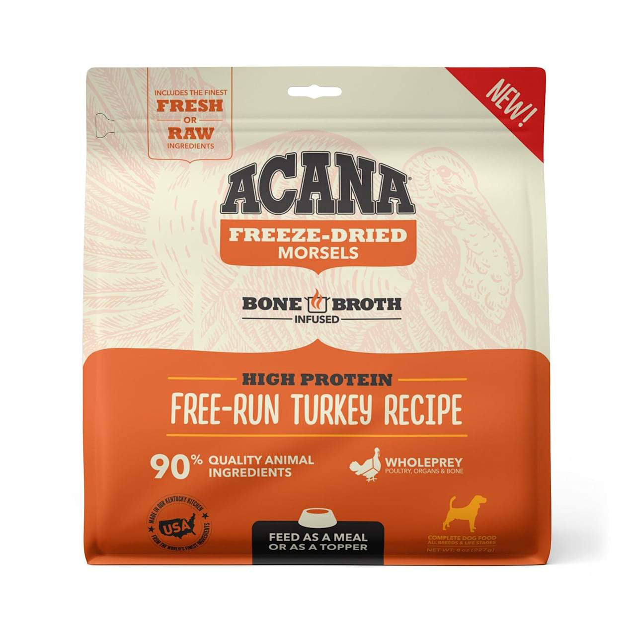 Acana Ranch Free Run Turkey Recipe Freeze Dried Dog Food Morsels, 8oz