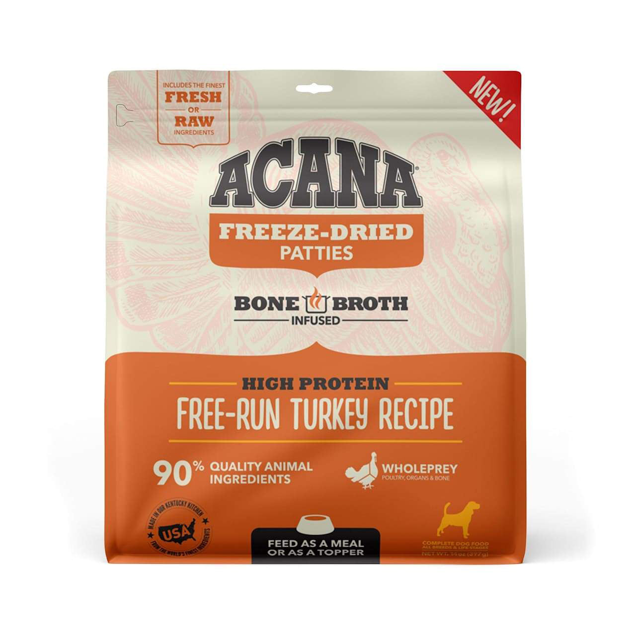 Acana Ranch Free Run Turkey Recipe Freeze Dried Dog Food Patties, 14oz