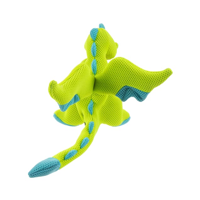 goDog 2x Chew Guard Dragon Durable Squeaky Plush Dog Toy, Green