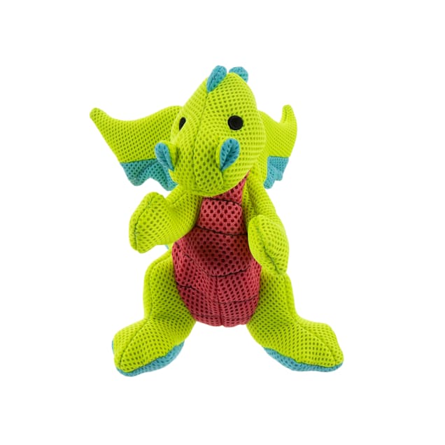 goDog 2x Chew Guard Dragon Durable Squeaky Plush Dog Toy, Green