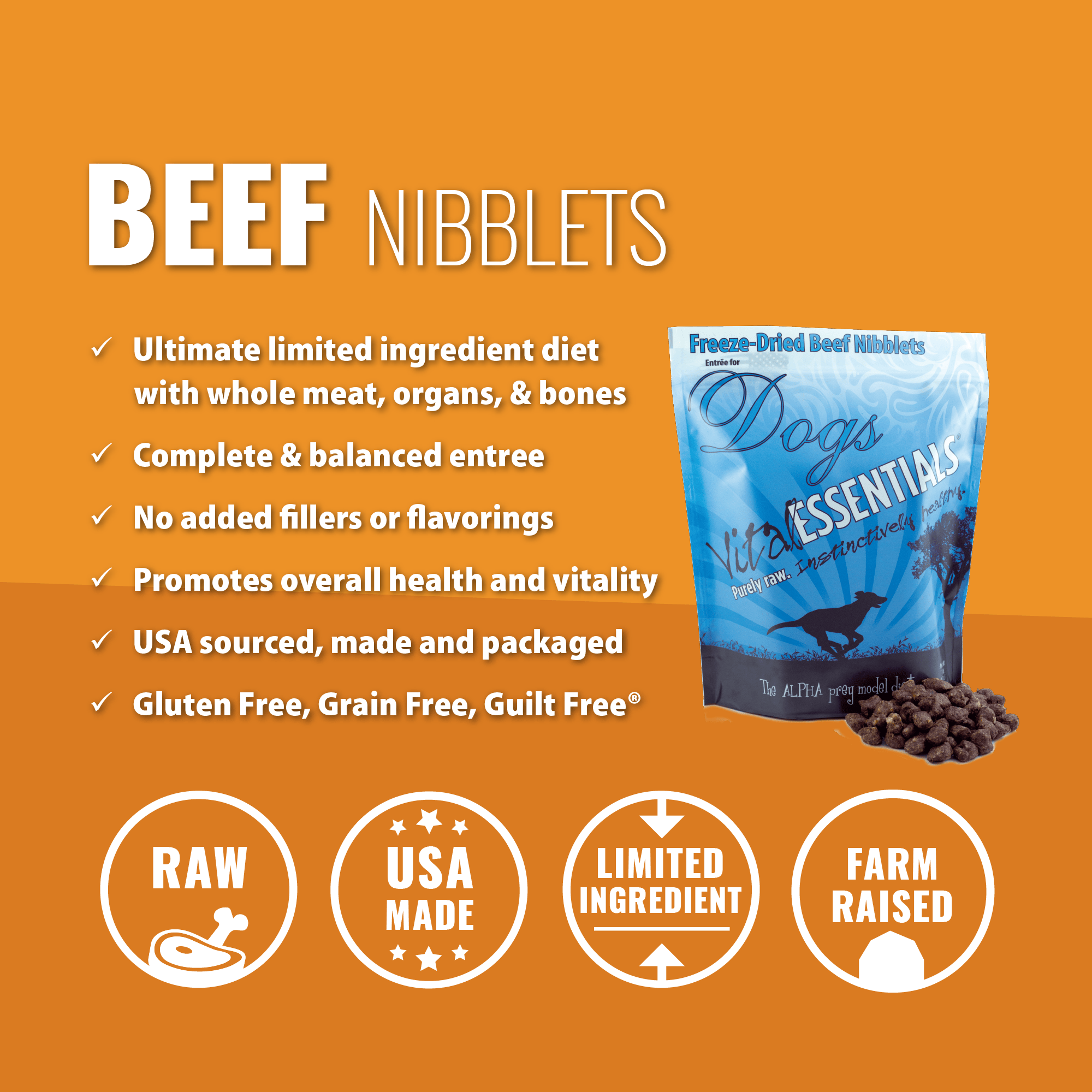 Vital Essentials Freeze-Dried Beef Nibblets Dog Food, 1-lb Bag
