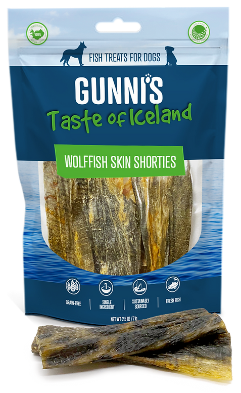 Gunni's Taste of Iceland Wolffish Skins Shorties Dog Treats, 2.5oz