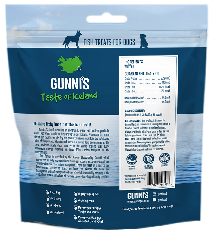 Gunni's Taste of Iceland Wolffish Skins Chips Dog Treats, 9oz