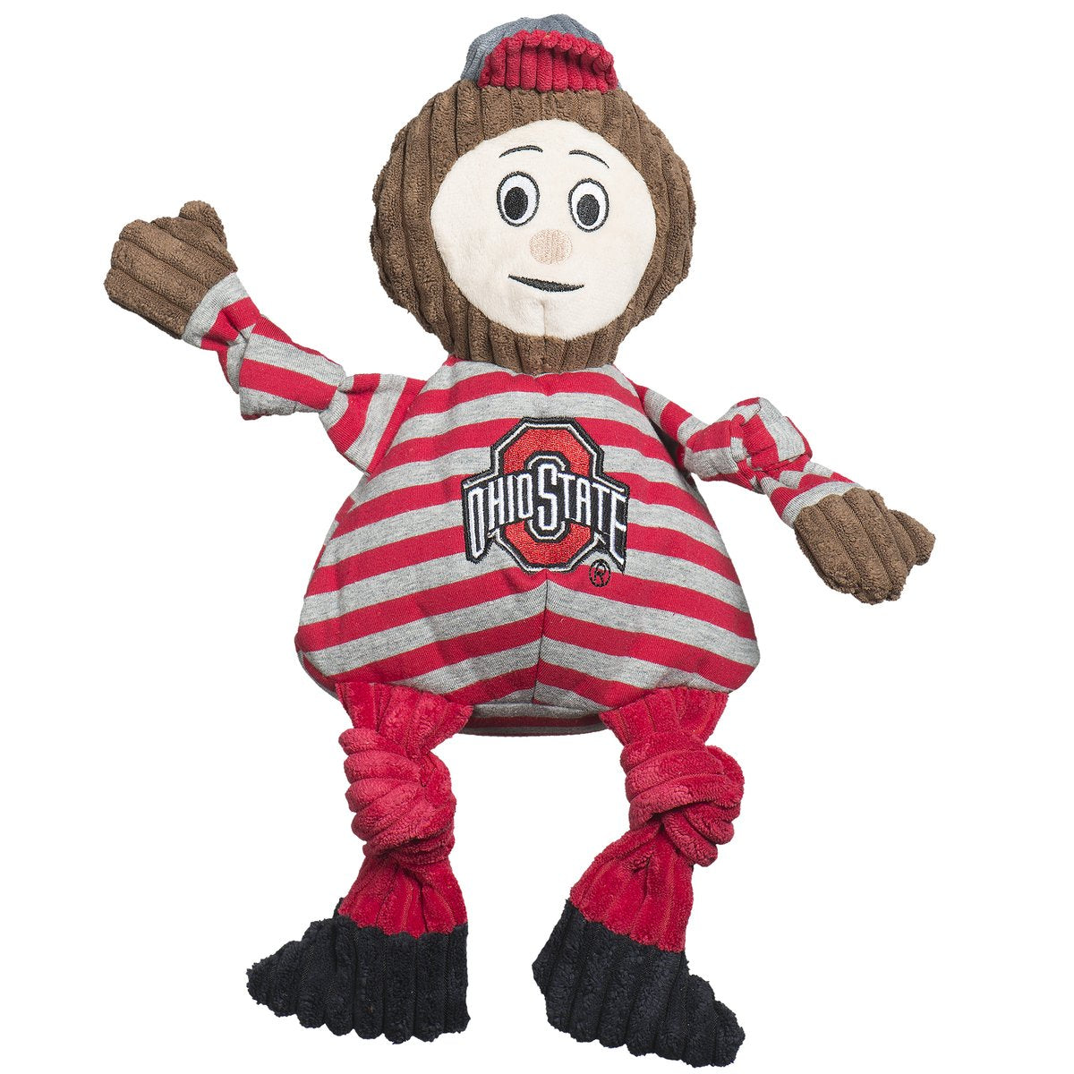 HuggleHounds Knottie Officially Licensed College Mascot Durable Squeaky Plush Dog Toy, Ohio State Buckeyes