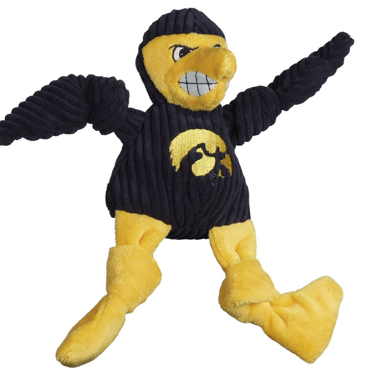 HuggleHounds Knottie Officially Licensed College Mascot Durable Squeaky Plush Dog Toy, Iowa Hawkeyes