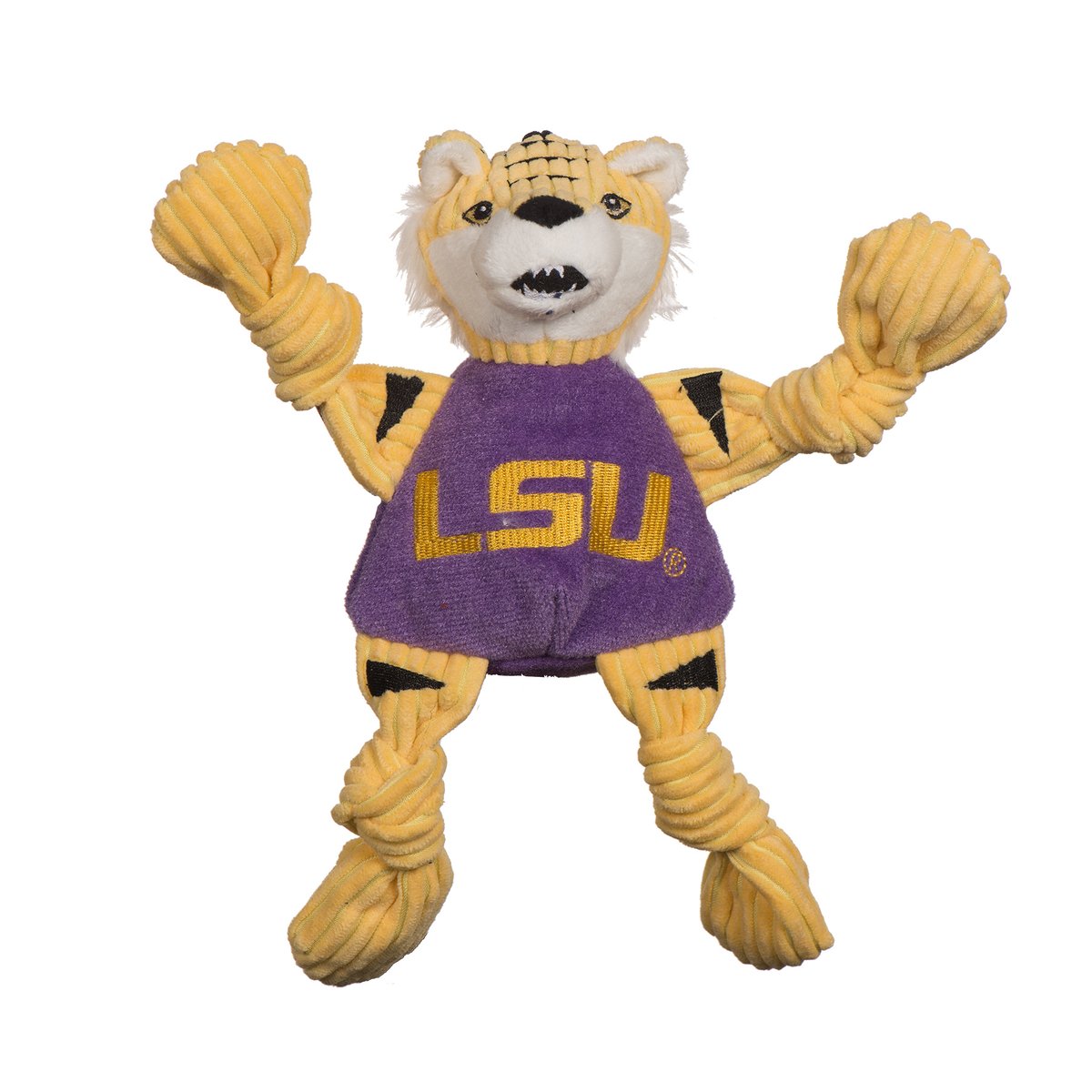 HuggleHounds Knottie Officially Licensed College Mascot Durable Squeaky Plush Dog Toy, LSU Tigers