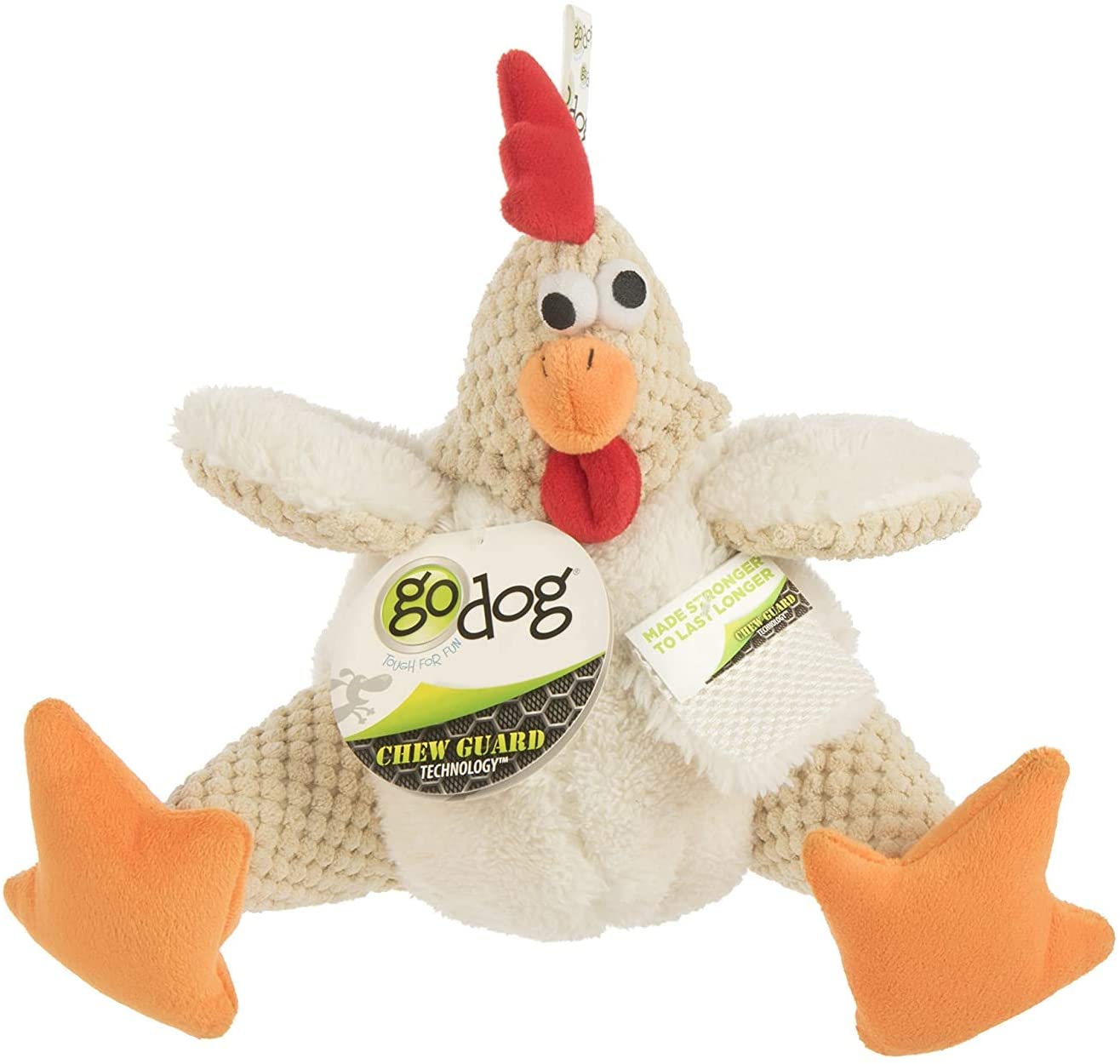 goDog Checkers Fat White Rooster Durable Squeaky Plush Dog Toy