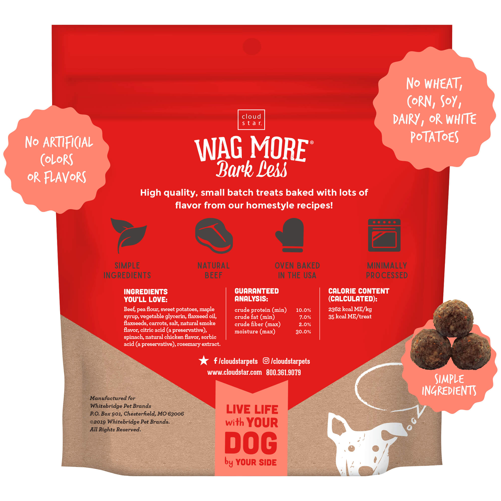 Cloud Star Wag More Bark Less Meat Balls Grain Free Soft & Chewy Dog Treats with Real Beef, 14oz