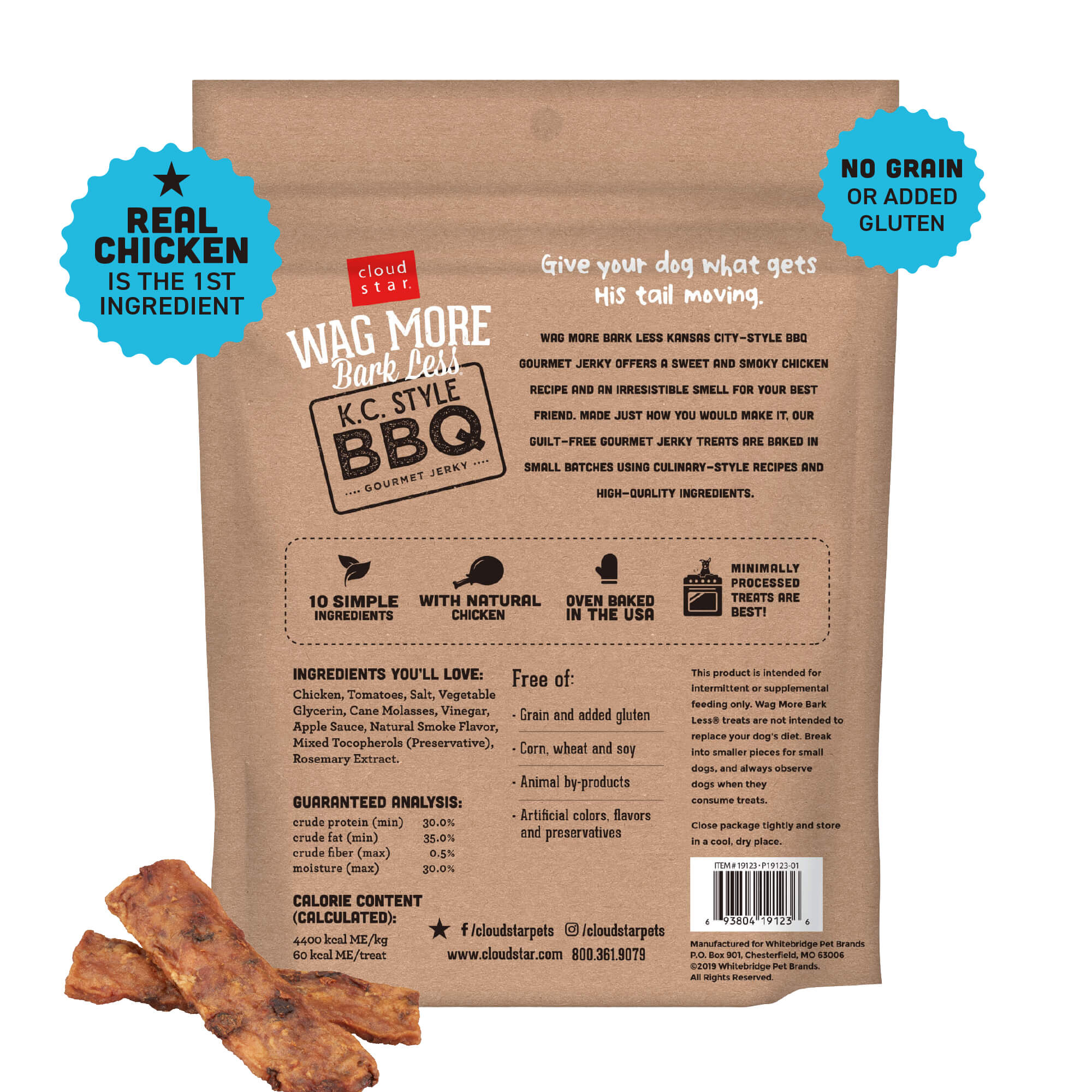 Cloud Star Wag More Bark Less K.C. Style BBQ Chicken Recipe Jerky Dog Treats, 10oz