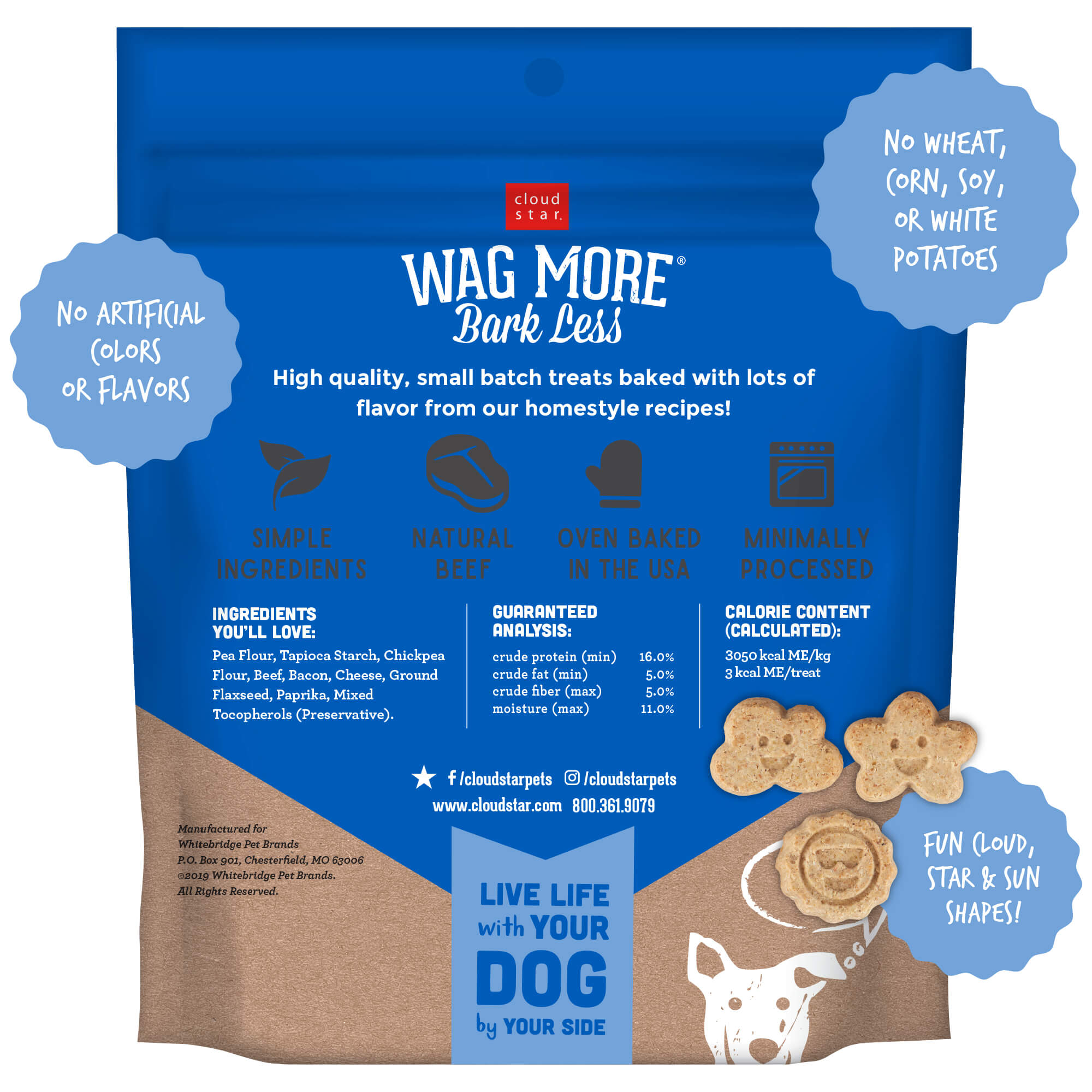 Cloud Star Wag More Bark Less Mini Biscuits Oven Baked Dog Treats with Beef, Bacon & Cheese, 7oz