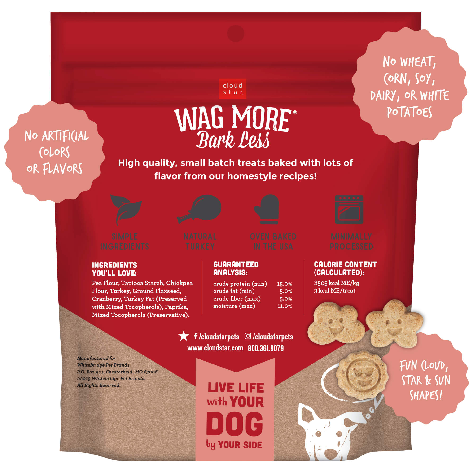 Cloud Star Wag More Bark Less Mini Biscuits Grain Free Oven Baked Dog Treats with Turkey & Cranberry, 7oz