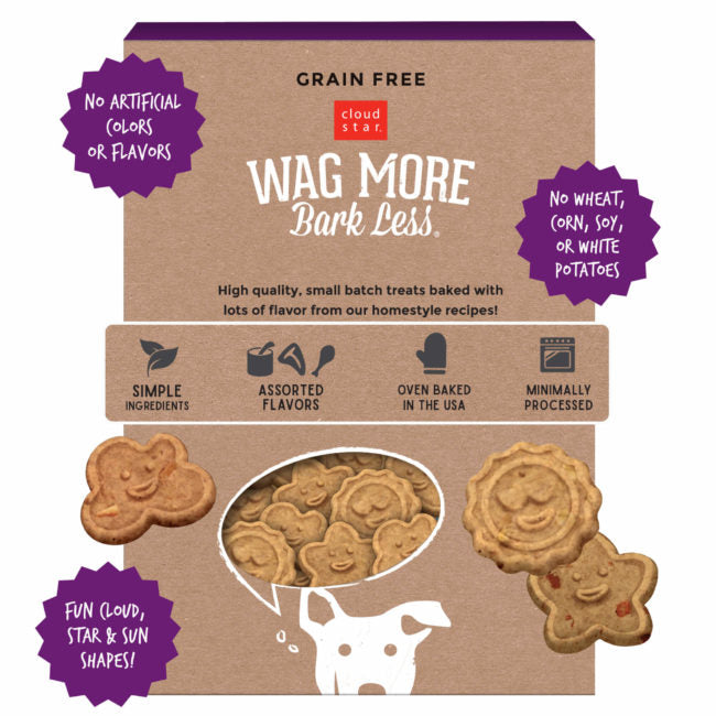 Cloud Star Wag More Bark Less Grain Free Oven Baked Dog Treats, Assorted Flavors 14oz
