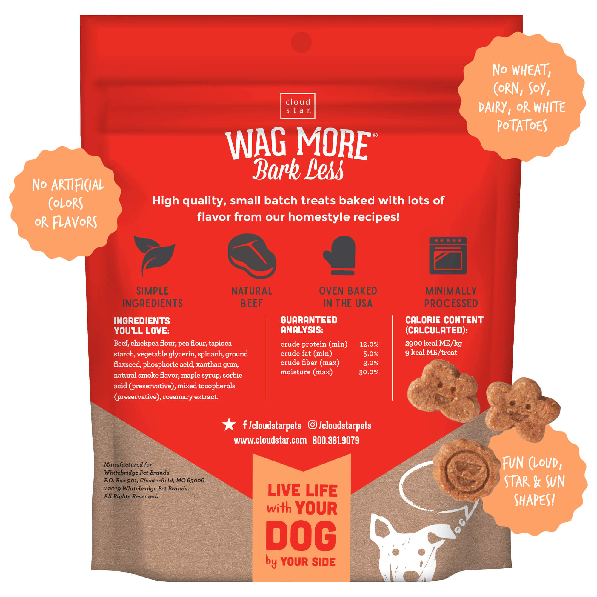 Cloud Star Wag More Bark Less Grain Free Soft & Chewy Dog Treats with Beef & Spinach, 6oz
