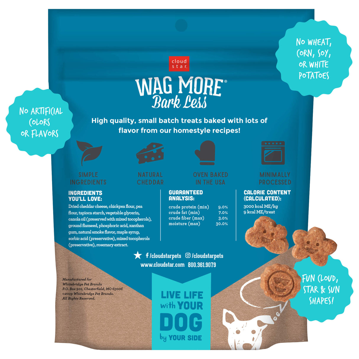 Cloud Star Wag More Bark Less Grain Free Soft & Chewy Dog Treats with Smooth Aged Cheddar, 5oz