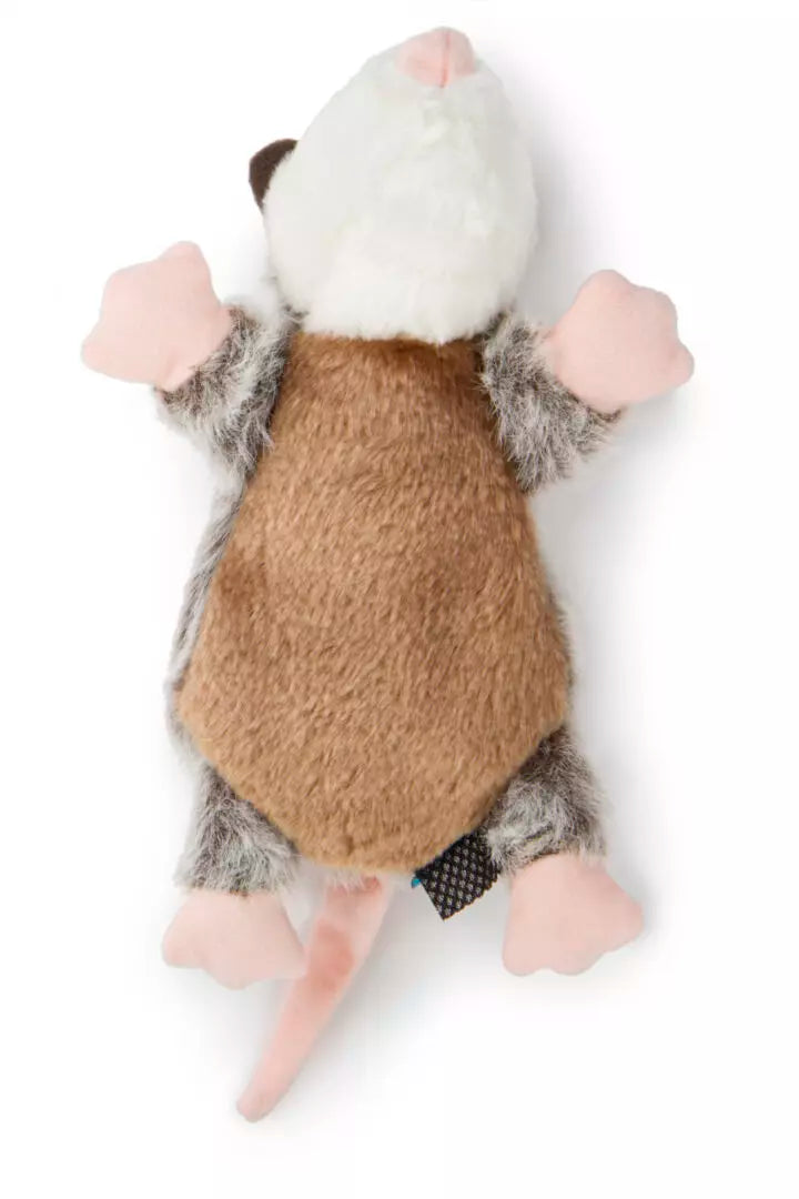 goDog Flatz Flattie Durable Plush Dog Toy Opossum White Dog Bone