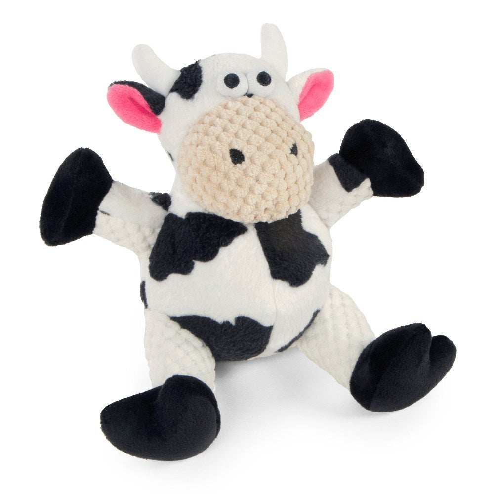 goDog Sitting Cow Durable Squeaky Plush Dog Toy