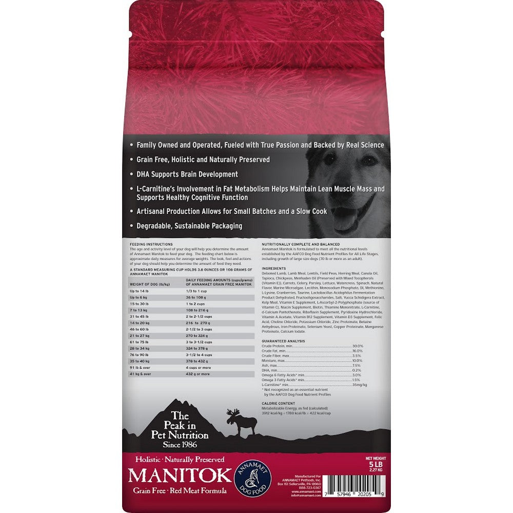 Annamaet Grain Free Manitok Red Meat Formula Dry Dog Food White Dog Bone