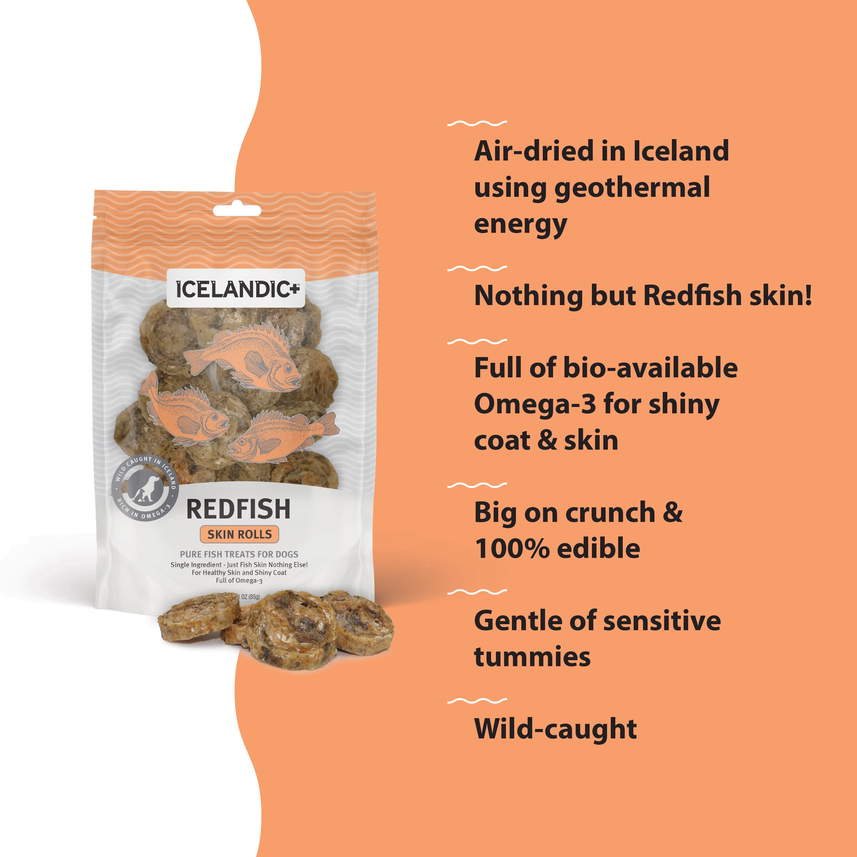 Icelandic+ Redfish Skin Rolls Crunchy Dog Treats, 3oz