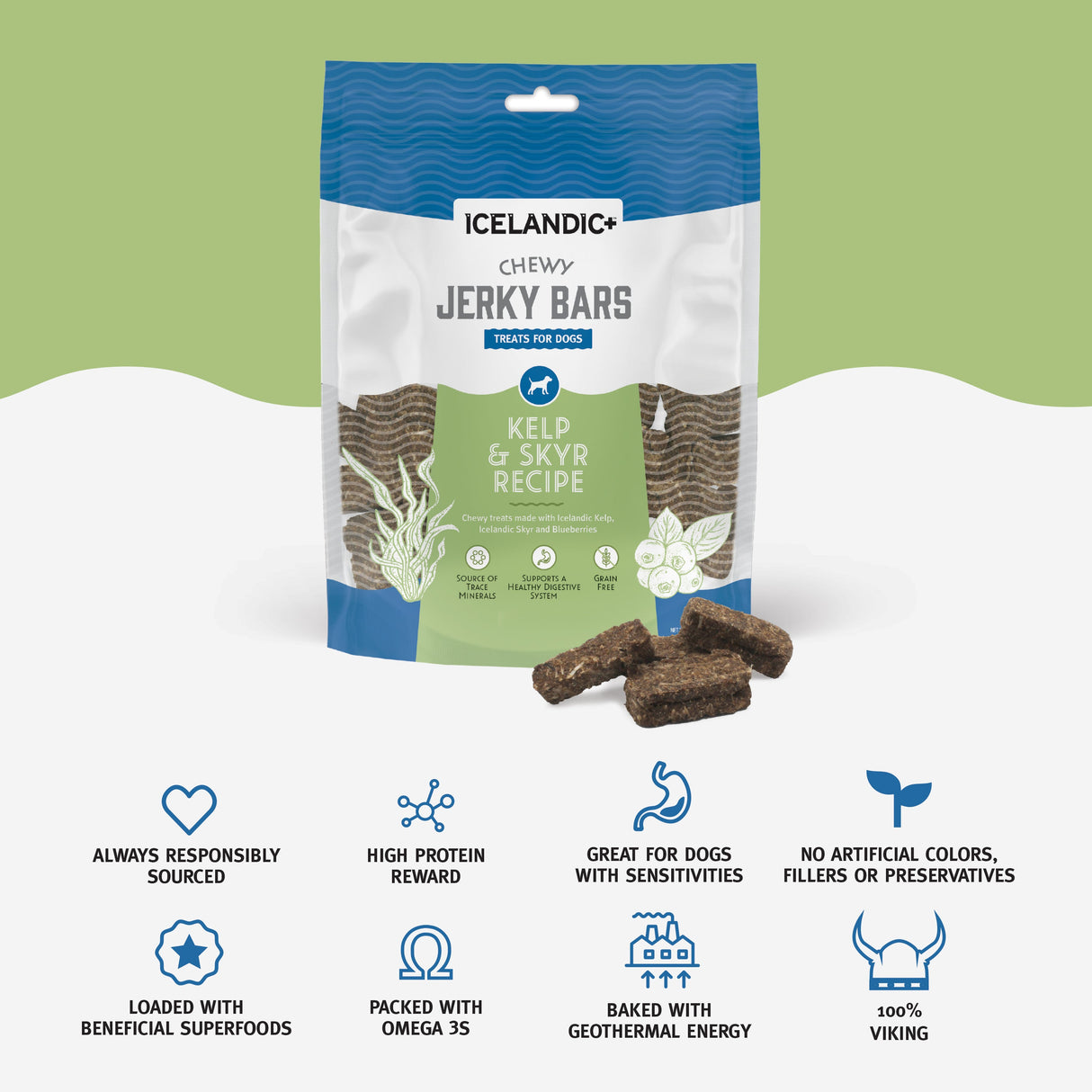 Icelandic+ Jerky Bars Kelp & Skyr Recipe Soft Dog Treats, 2.5oz