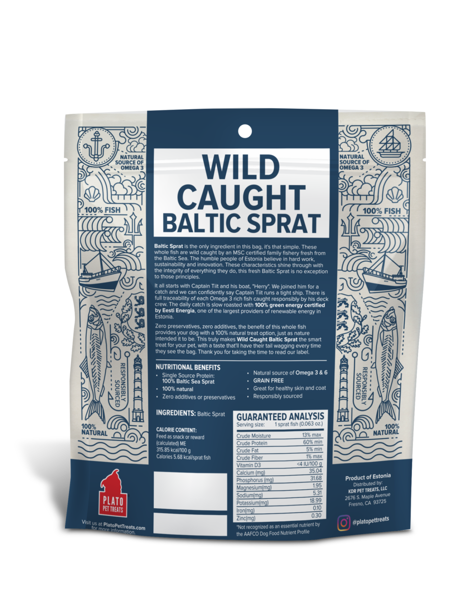 Plato Wild Caught Baltic Sprat Fish Dog Treats, 3oz