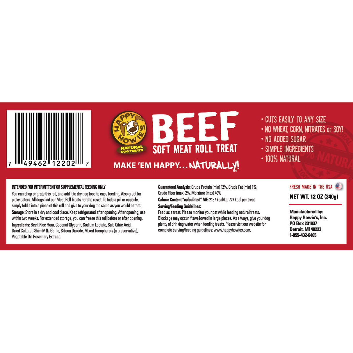 Happy Howie's USA Meaty Dog Treat Roll, Beef