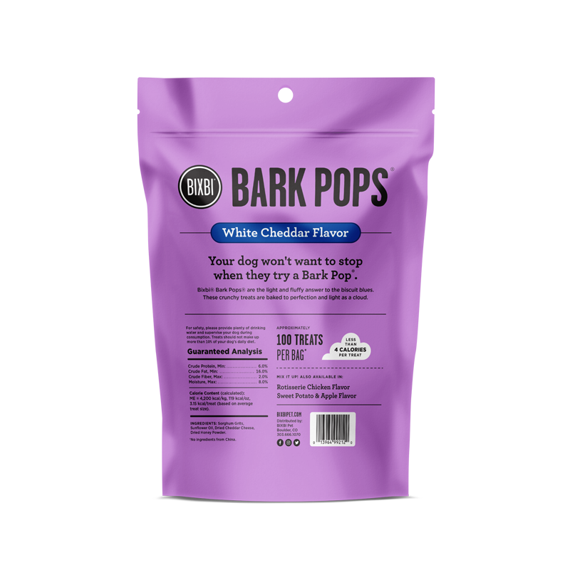 Bixbi Bark Pops White Cheddar Flavor Light & Crunchy Dog Treats, 4-oz bag