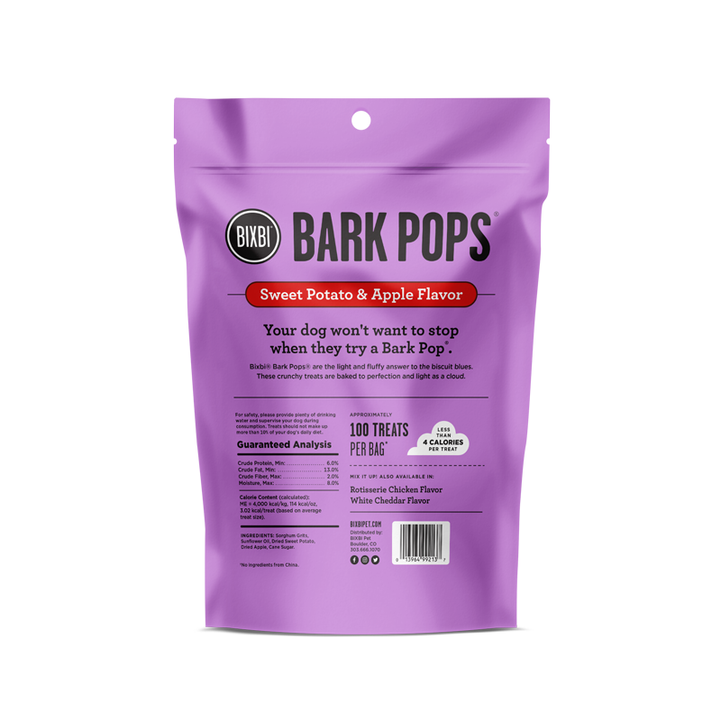 Bixbi Bark Pops Sweet Potato & Apple Flavor Light & Crunchy Dog Treats, 4-oz bag