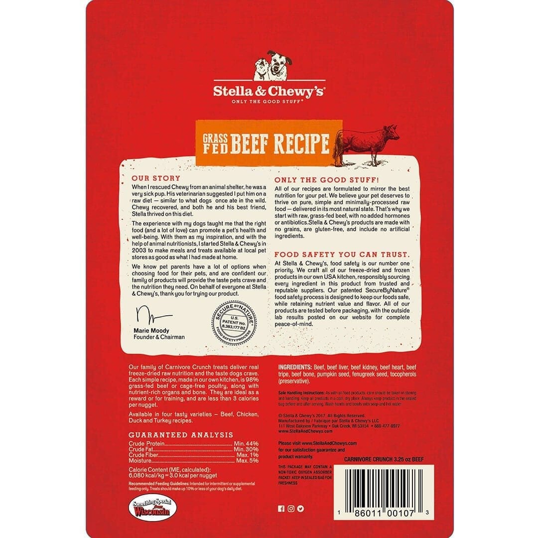 Stella & Chewy's Carnivore Crunch Beef Freeze Dried Dog Treats - 3.25oz