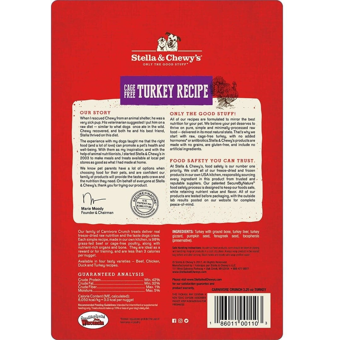 Stella & Chewy's Carnivore Crunch Cage-Free Turkey Recipe Freeze-Dried Dog Treats, 3.25oz