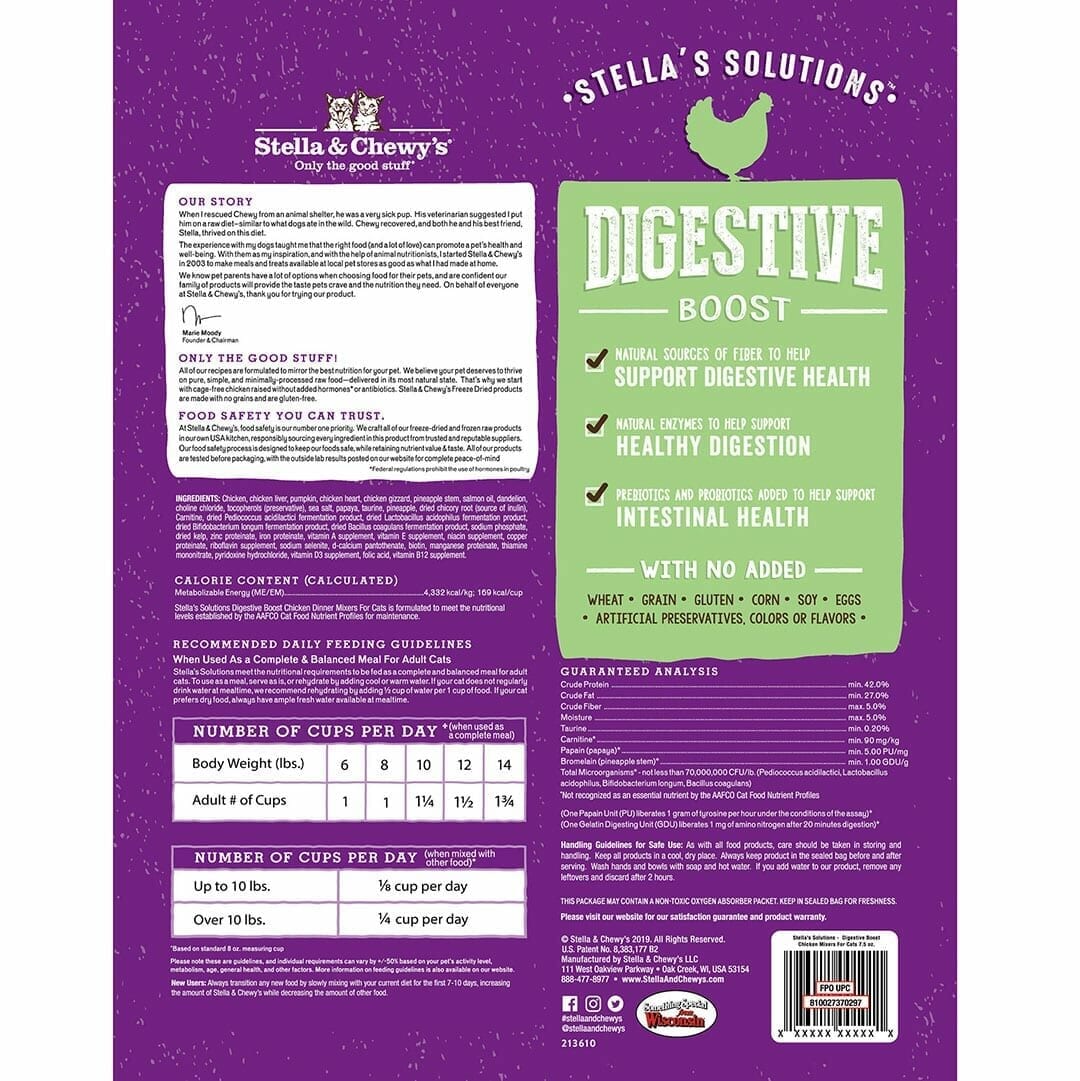 Stella & Chewy's Solutions Digestive Boost Chicken Morsels Freeze Dried Cat Food, 7.5oz