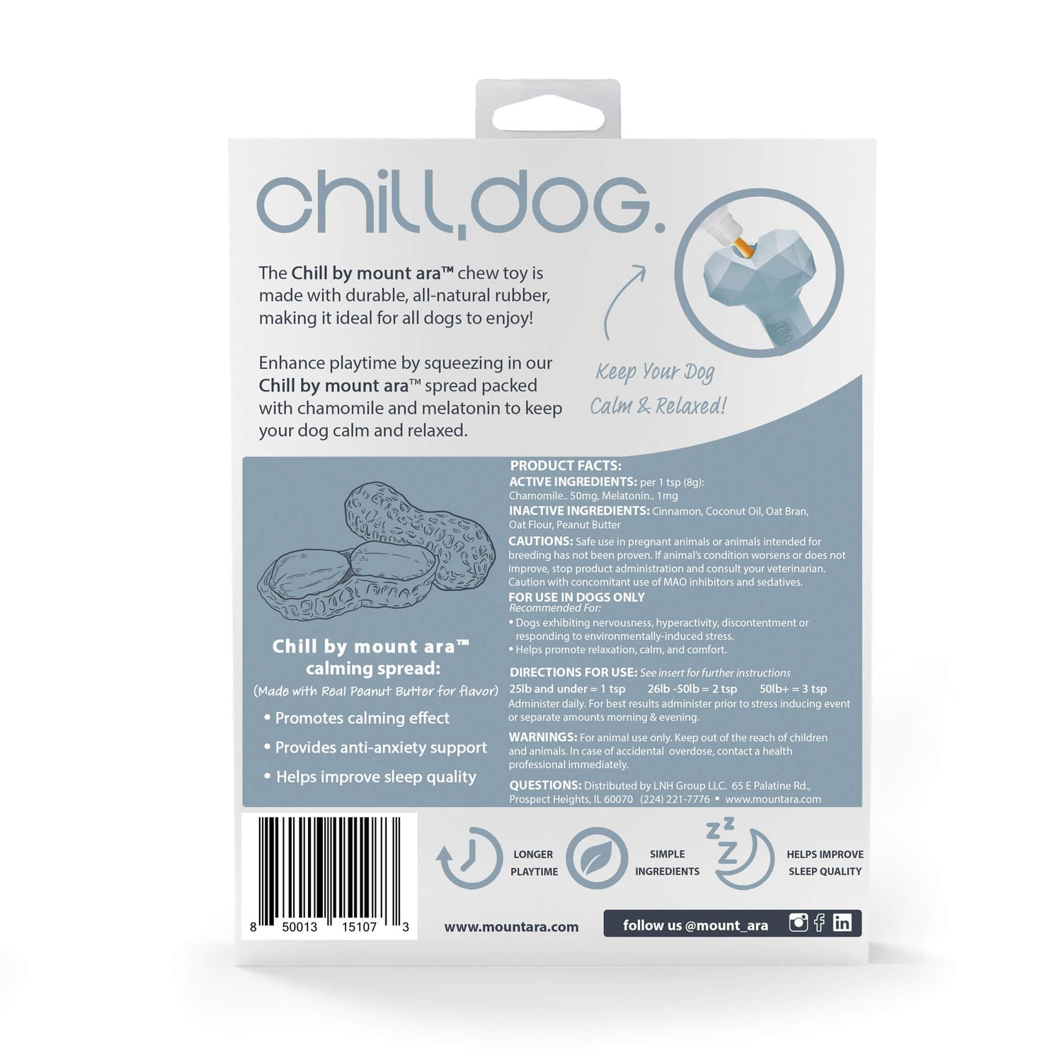 Mount Ara CHILL Playtime Kit with Calming Peanut Butter Spread For Dogs