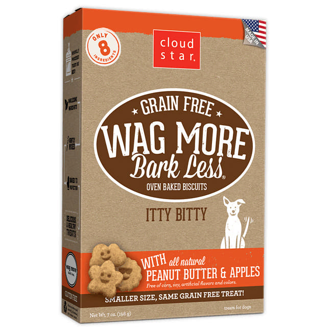Cloud Star Wag More Bark Less Grain Free Oven Baked Itty Bitty Dog Treats with Peanut Butter & Apples, 7oz