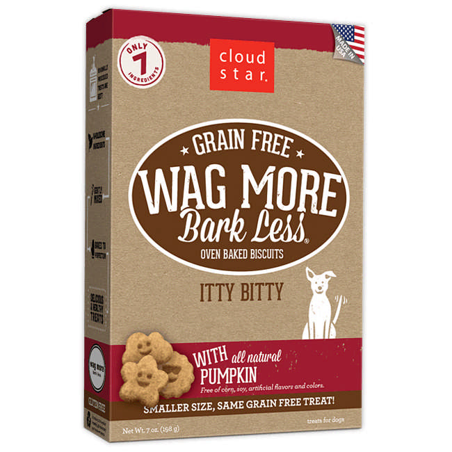 Cloud Star Wag More Bark Less Grain Free Oven Baked Itty Bitty Dog Treats with Pumpkin, 7oz