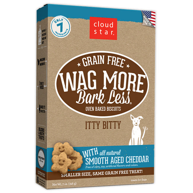 Cloud Star Wag More Bark Less Grain Free Oven Baked Itty Dog Treats with Smooth Aged Cheddar, 7oz