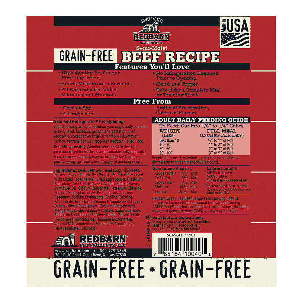 Redbarn Naturals Grain-Free Beef Recipe Dog Food Roll, 3-lb roll