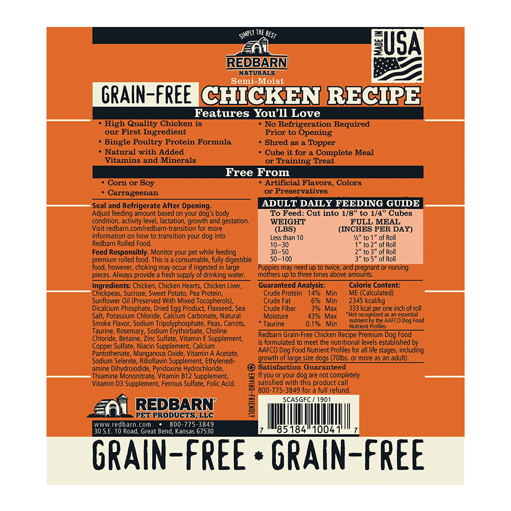 Redbarn Naturals Grain-Free Chicken Recipe Dog Food Roll, 3-lb roll
