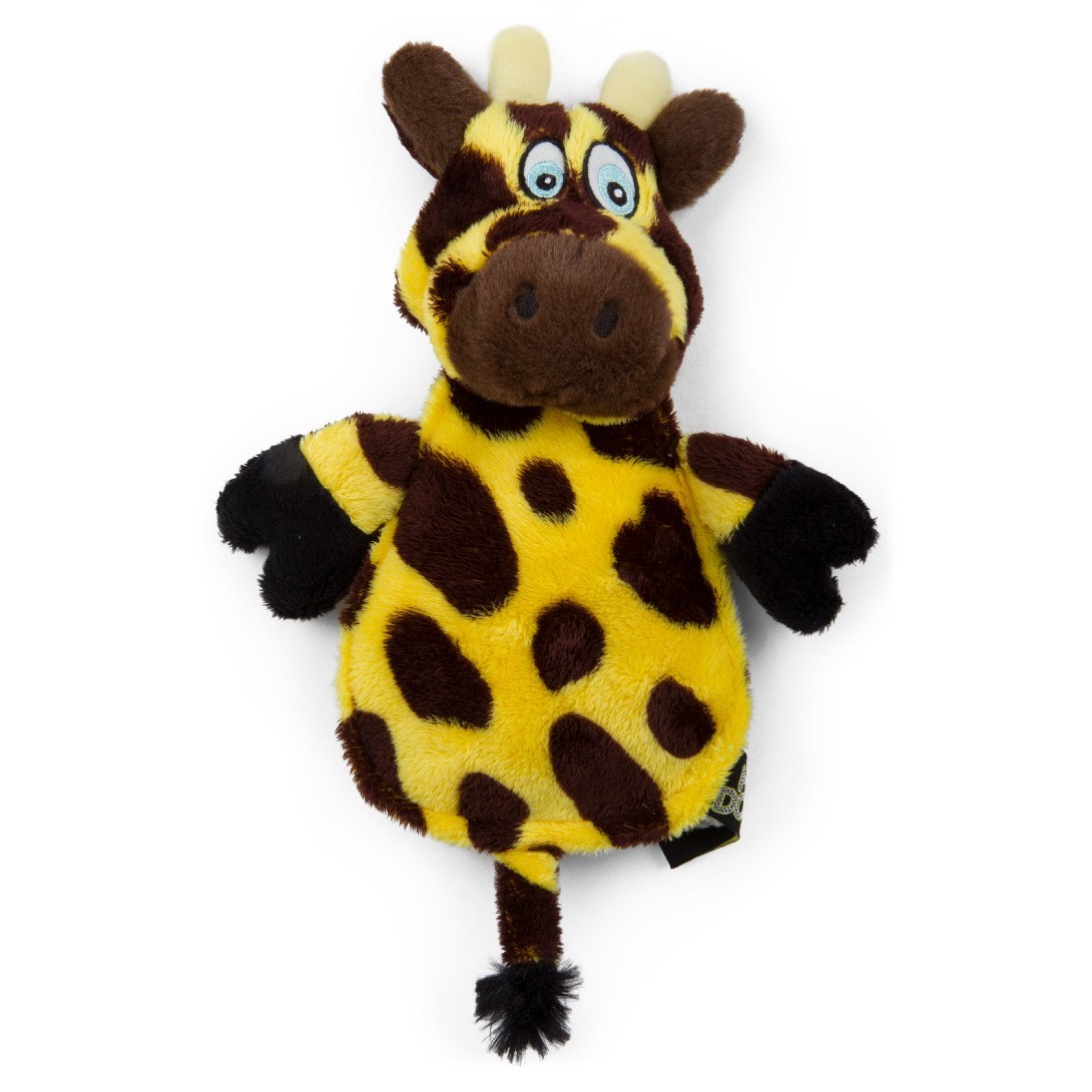 goDog Hear Doggy Ultrasonic Flattie Yellow Giraffe Durable Plush Dog Toy