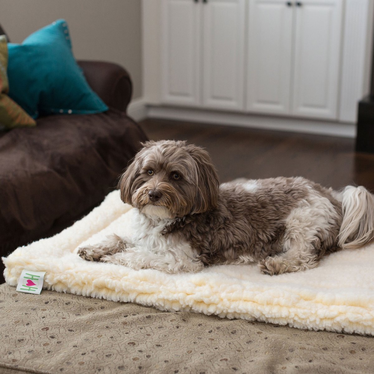 HuggleHounds HuggleFleece Mat Dog Bed, Natural