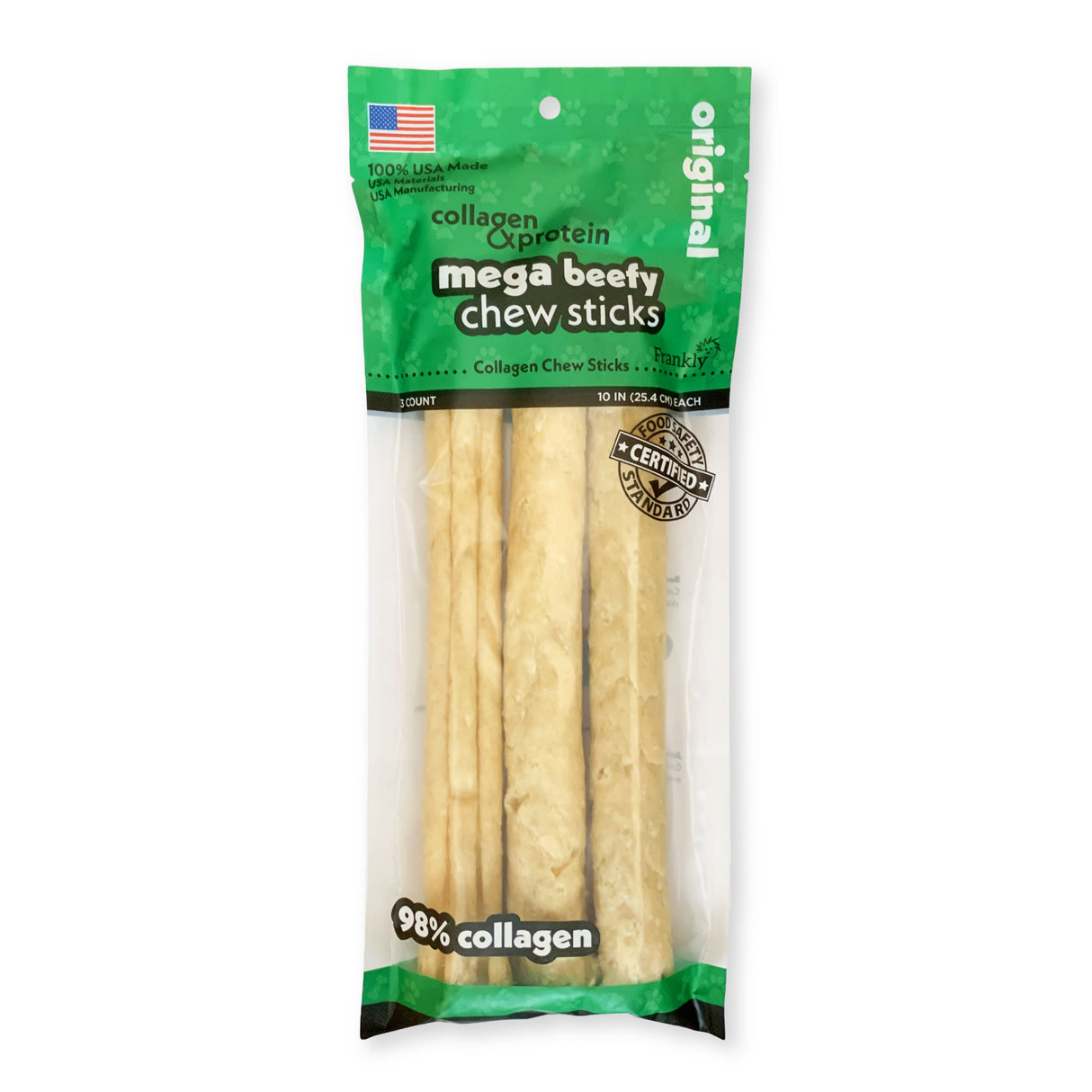 Frankly Pet Premium USA Beefy Sticks Collagen Dog Chew, Original 5pk