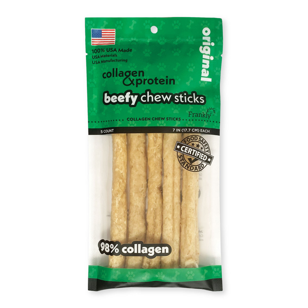 Frankly Pet Premium USA Beefy Sticks Collagen Dog Chew, Original 5pk