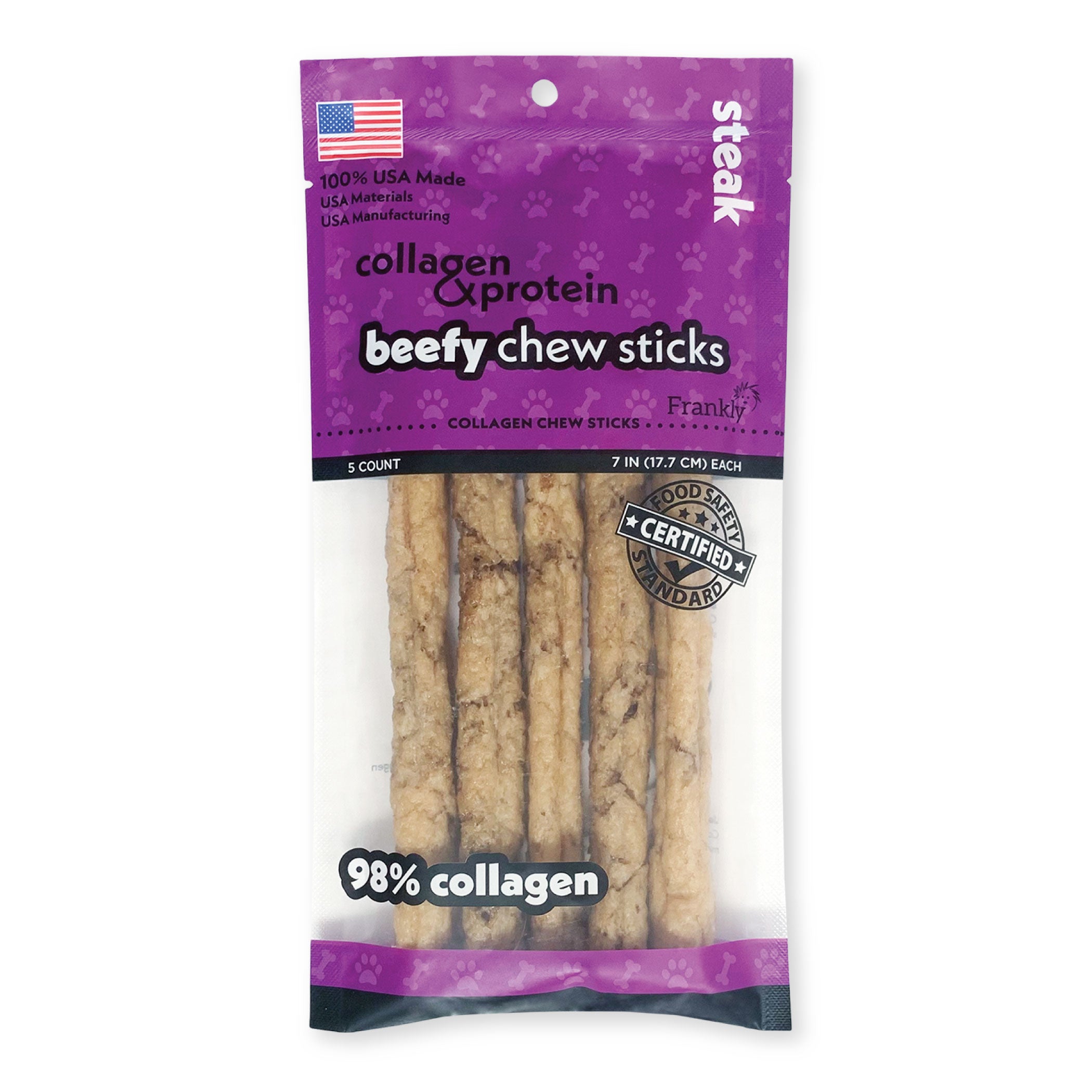 Frankly Pet Premium USA Beefy Sticks Collagen Dog Chew, Steak