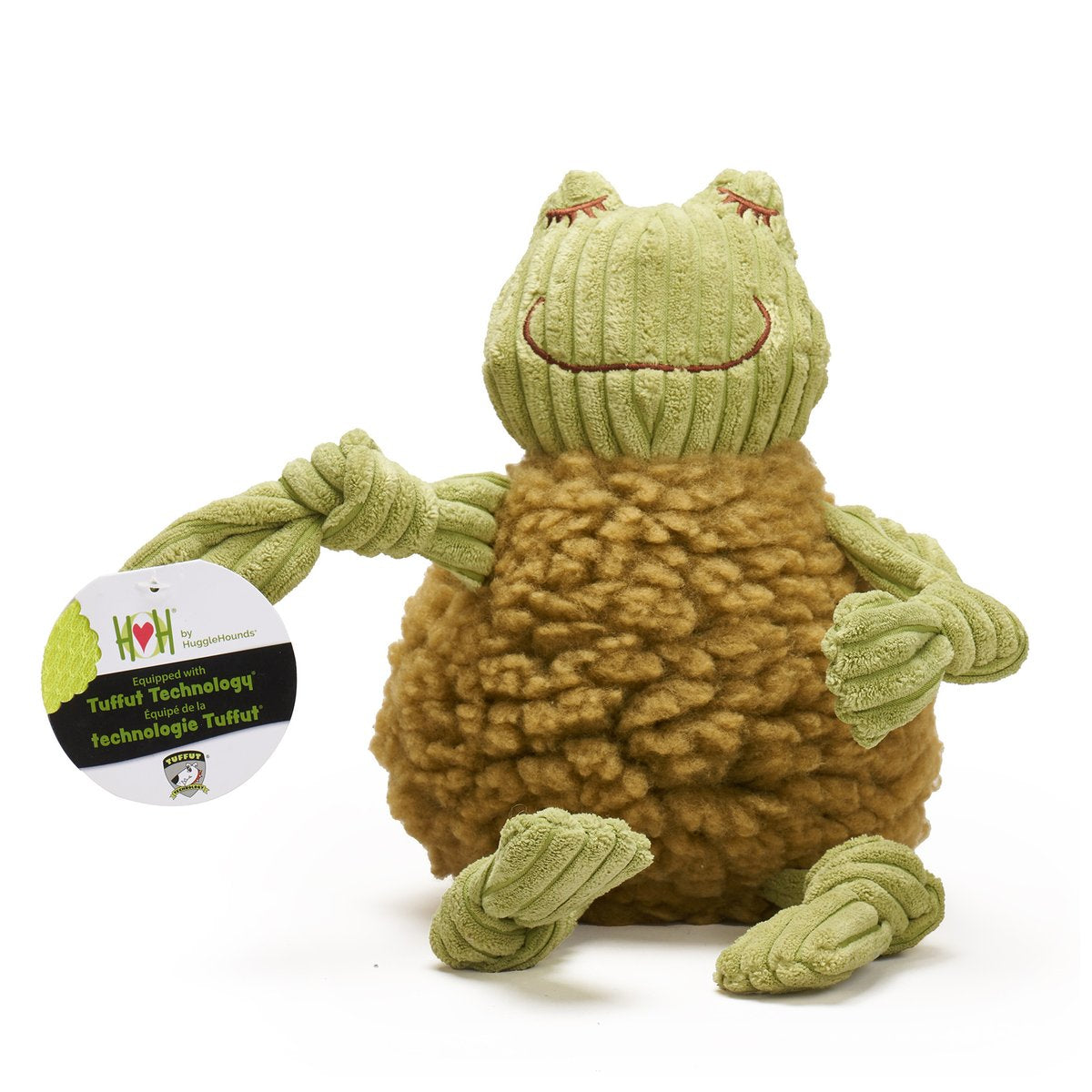 HuggleHounds Fluffer Knottie Durable Squeaky Plush Dog Toy, Fiona Frog