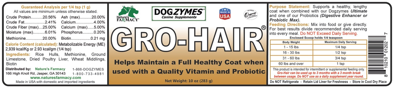 Nature's Farmacy DogZymes Gro Hair Supplement For Dogs, 10oz