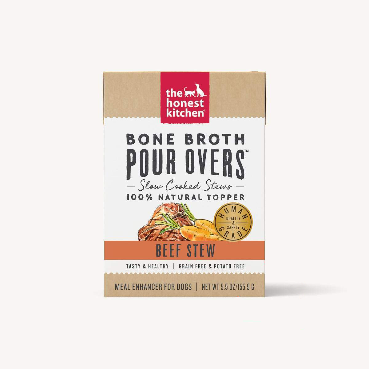 The Honest Kitchen Bone Broth Pour Overs Beef Bone Broth Stew Wet Food Topper For Dogs, 12/5.5oz